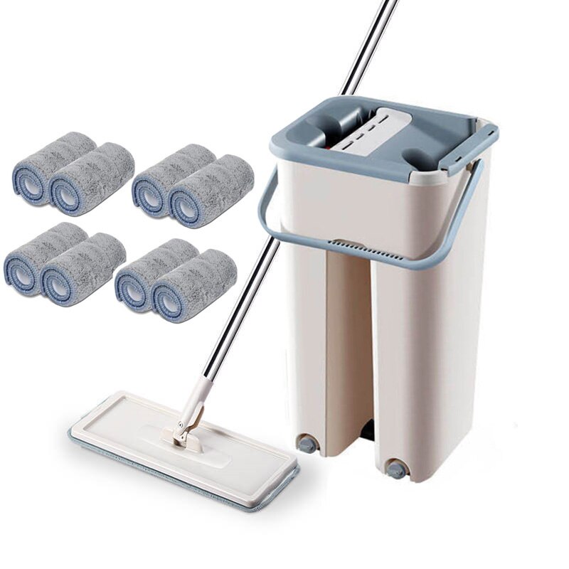 Drop Shipping Magic Microfiber Cleaning Mops Free Hand Mop with Bucket Flat Squeeze Magic Automatic Home Kitchen Floor Cleaner