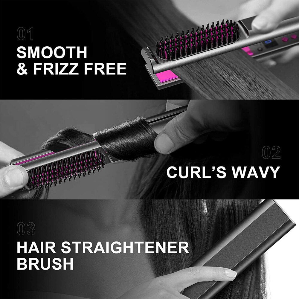 Hair Straightener 3 IN1 Flat Irons Straightening Brush Fast Heating Comb Hair Straight Styler Corrugation Curling Iron