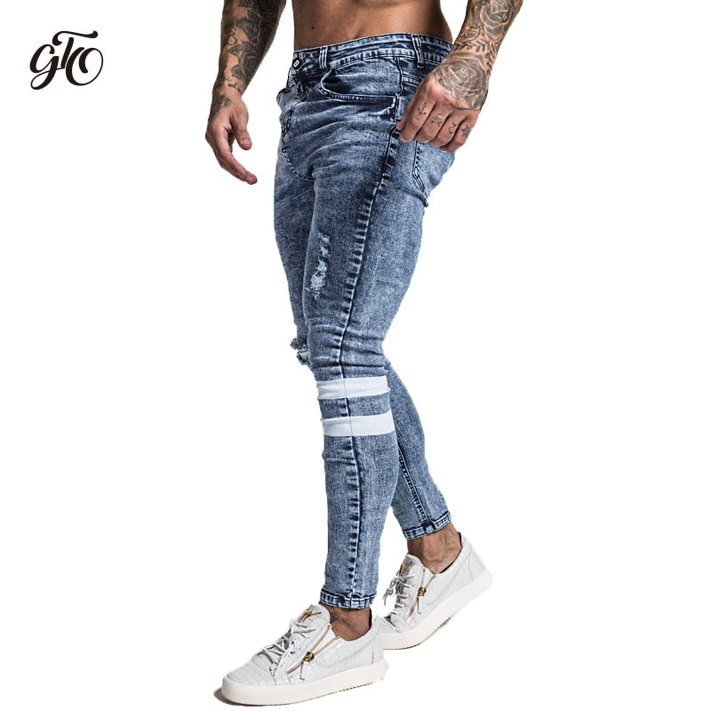 Gingtto Skinny Jeans Men Slim Fit Ripped Mens Jeans Big and Tall Stretch Blue Men Jeans for Men Distressed Elastic Waist zm49