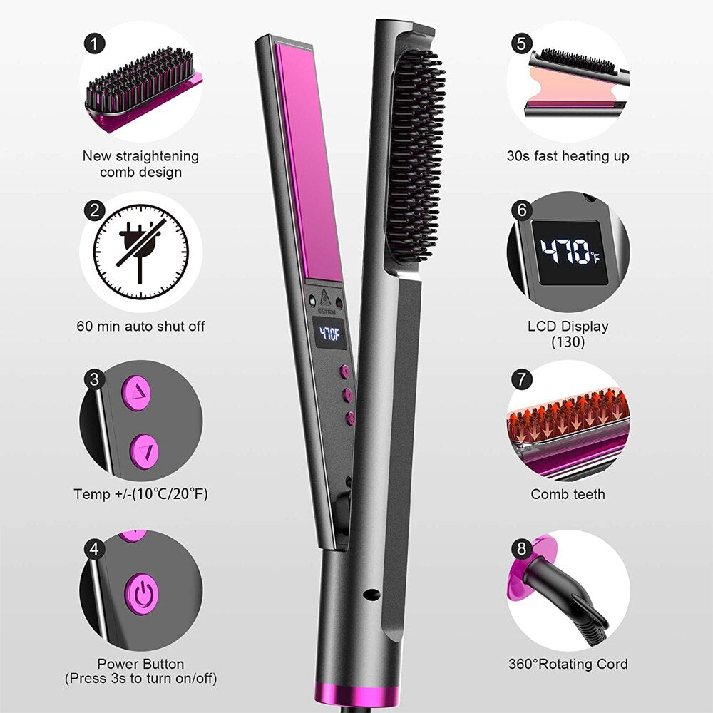 Hair Straightener 3 IN1 Flat Irons Straightening Brush Fast Heating Comb Hair Straight Styler Corrugation Curling Iron