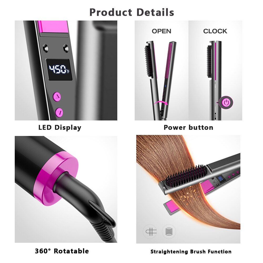 Hair Straightener 3 IN1 Flat Irons Straightening Brush Fast Heating Comb Hair Straight Styler Corrugation Curling Iron