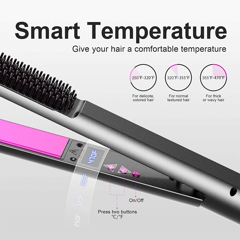 Hair Straightener 3 IN1 Flat Irons Straightening Brush Fast Heating Comb Hair Straight Styler Corrugation Curling Iron