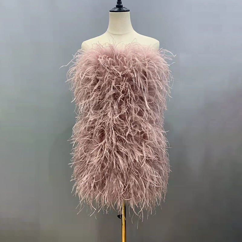 Elegant 100% Ostrich Feather Mini Cocktail Dresses 2022 Sexy Strapless Short Prom Dress Wedding Birthday Party Gowns S4082