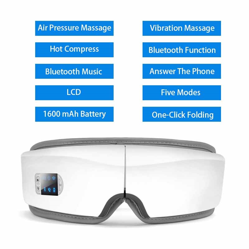 Electric Eye Massager Foldable Eye Massage Glasses Hot Compress Eye Care Instrument Smart Bluetooth Rechargeable Heated Eye Mask