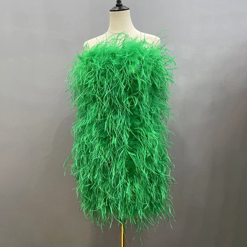 Elegant 100% Ostrich Feather Mini Cocktail Dresses 2022 Sexy Strapless Short Prom Dress Wedding Birthday Party Gowns S4082