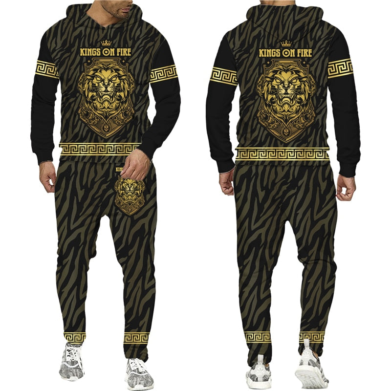 Golden Lion 3D Printed Hoodie/Pants/Suit Men's Casual Graphic Streetwear Pullover Sweatshirt Outfits Set Hip Hop Cool Tracksuits