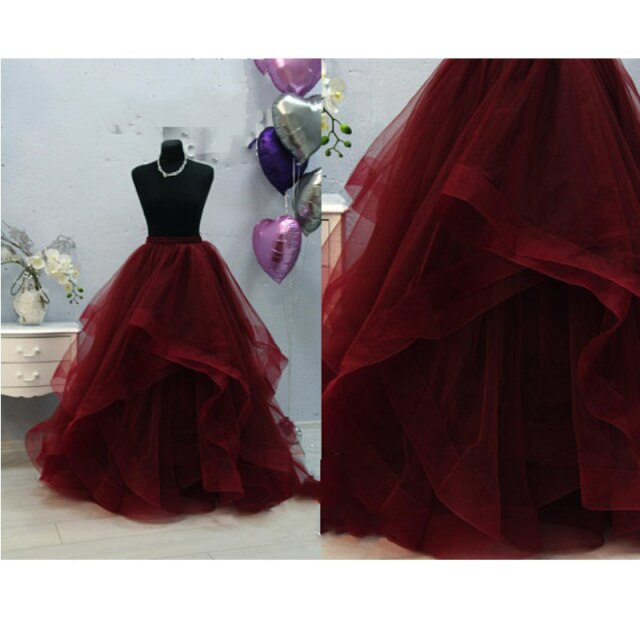 Formal Ruffles Puffy Long Wedding Tulle Skirts For Bridal Pretty Wine Red Women Tulle Skirt Photography Faldas Mujer Saias 2018