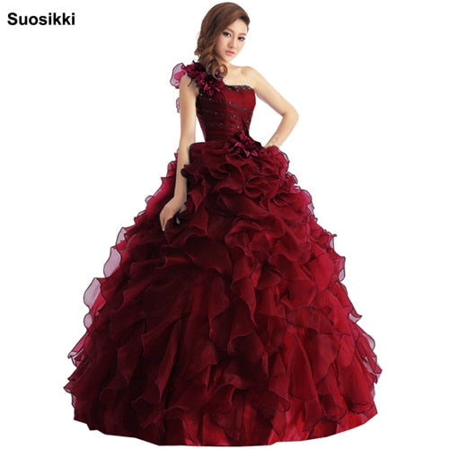 Suosikki Arrival Evening Dress Ball Gown One Shoulder Ruffle Rhinestone Evening Gown Prom Dresses Vestido De Festa Longo 2018