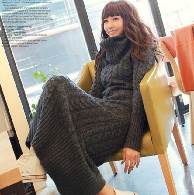 Women Winter Knit Dresses 2019 Europe Long Sleeve Turtleneck Casual Slim Warm Maxi Sweater Dress Plus Size Women's Clothing L-66