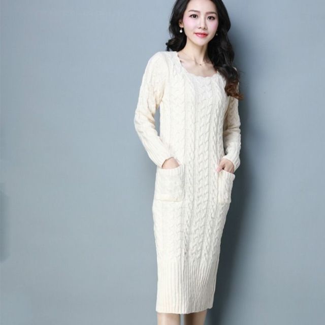 Women Winter Knit Dresses 2019 Europe Long Sleeve Turtleneck Casual Slim Warm Maxi Sweater Dress Plus Size Women's Clothing L-66