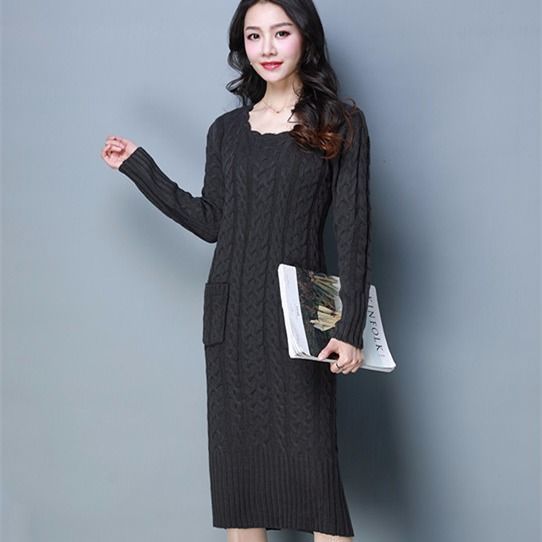 Women Winter Knit Dresses 2019 Europe Long Sleeve Turtleneck Casual Slim Warm Maxi Sweater Dress Plus Size Women's Clothing L-66