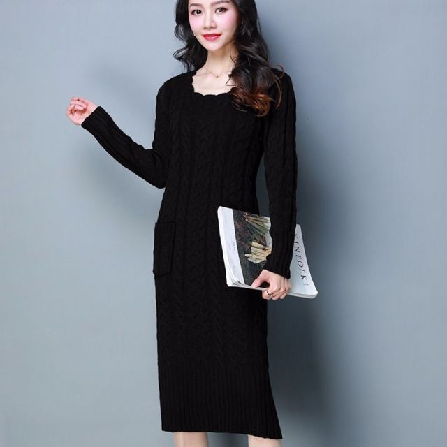 Women Winter Knit Dresses 2019 Europe Long Sleeve Turtleneck Casual Slim Warm Maxi Sweater Dress Plus Size Women's Clothing L-66