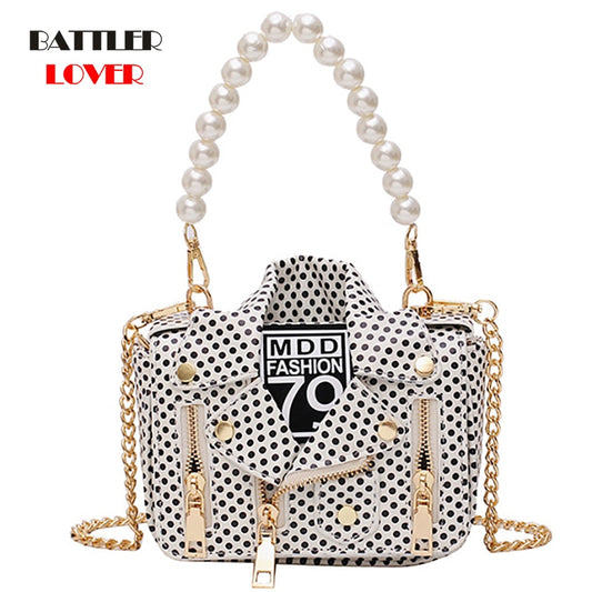 Designer Women Messenger Bags Dot Mini Jacket Bag Lady Shoulder Bag Pearl Handle Chain Crossbody Bags Sac A Main Femme De Marque