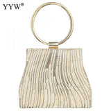 Round Handle Handbags Female Fashion Gold Mini Party Clutch Bags 2019 Chain Crossbody Bags Rhinestone Pearl Handbag Ladies Sac