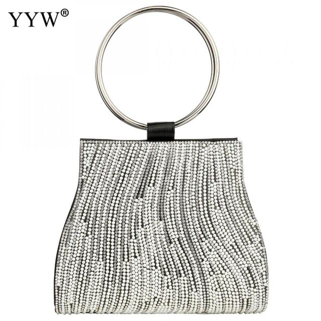 Round Handle Handbags Female Fashion Gold Mini Party Clutch Bags 2019 Chain Crossbody Bags Rhinestone Pearl Handbag Ladies Sac