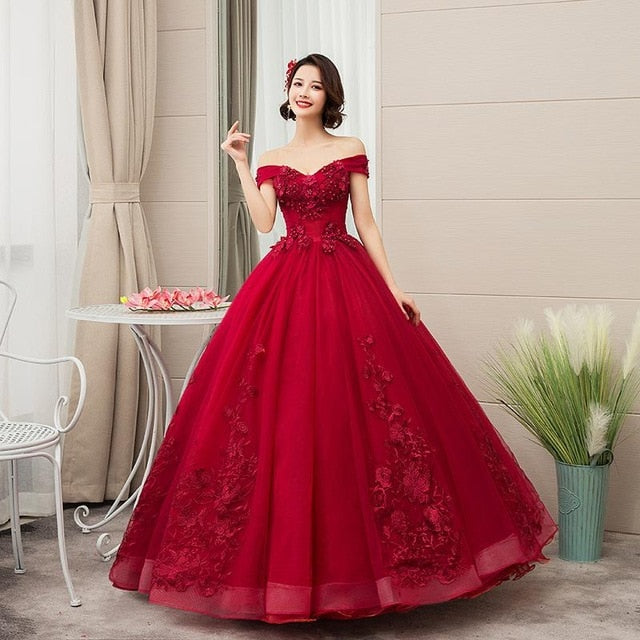 Gryffon Quinceanera Dresses Party Prom Lace Embroidery Off The Shoulder Ball Gown 5 Colors Quinceanera Dress Plus Size