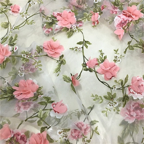 1Yard 3D Flowers Organza Lace Fabric Chiffon Rosette Appliques for Bridal Gown Prom Dress Laces