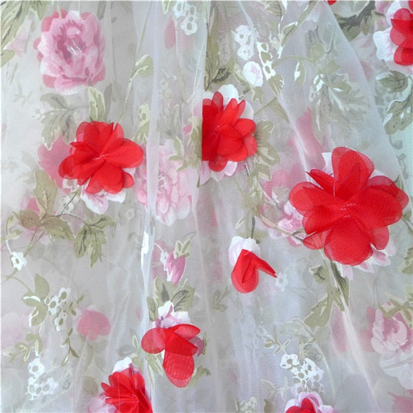 1Yard 3D Flowers Organza Lace Fabric Chiffon Rosette Appliques for Bridal Gown Prom Dress Laces