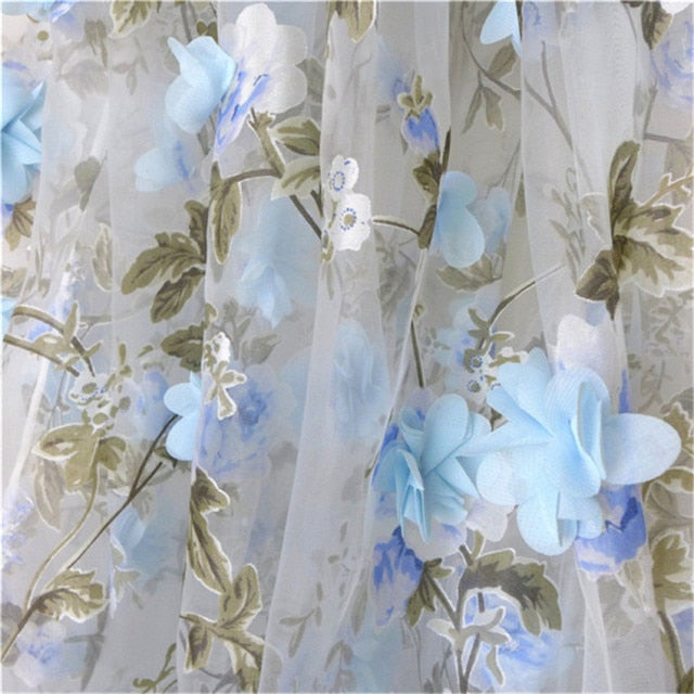 1Yard 3D Flowers Organza Lace Fabric Chiffon Rosette Appliques for Bridal Gown Prom Dress Laces