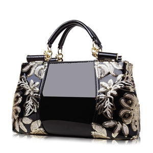 Luxury New Sequins Flower Large Women Bag Patent Leather Ladies Hand Bags Fashion Bling Shiny Girls Shoulder Messenger Bags Tote