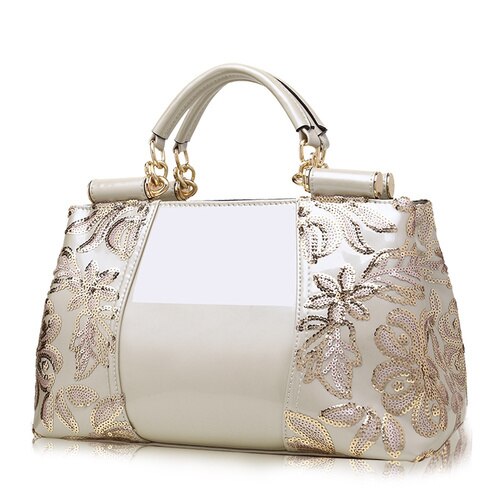 Luxury New Sequins Flower Large Women Bag Patent Leather Ladies Hand Bags Fashion Bling Shiny Girls Shoulder Messenger Bags Tote