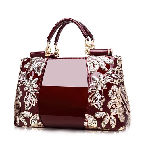 Luxury New Sequins Flower Large Women Bag Patent Leather Ladies Hand Bags Fashion Bling Shiny Girls Shoulder Messenger Bags Tote