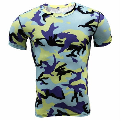 Camouflage Short Sleeves Compression Crossfit Workout Top