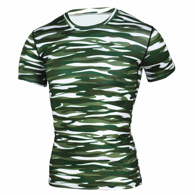 Camouflage Short Sleeves Compression Crossfit Workout Top