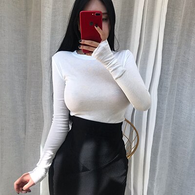 Tshirt Femme Sexy 2020 Clothes Woman Long Sleeve Womens Korean T Shirts Women Tops High Elastic Thin T-Shirt Camiseta Feminina