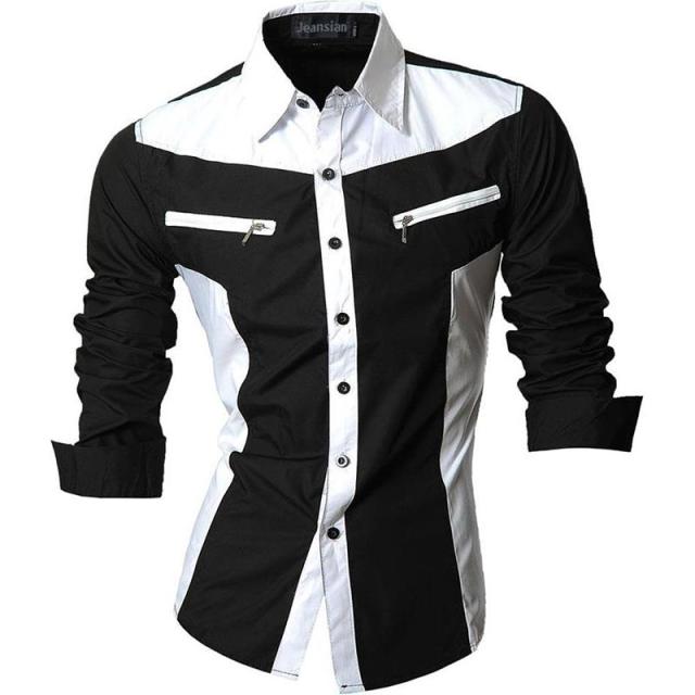 Men's Casual Dress Shirts  Desinger  Long Sleeve Slim Fit 8371 Black2