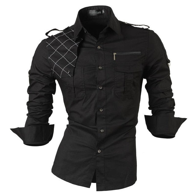 Men's Casual Dress Shirts  Desinger  Long Sleeve Slim Fit 8371 Black2