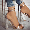 Sexy High Heels Women Pumps Gold Rhinestone Heels Ladies Shoes Classic Pumps Plus Size 35-43 Shoes Women Buckle Strap Sandals
