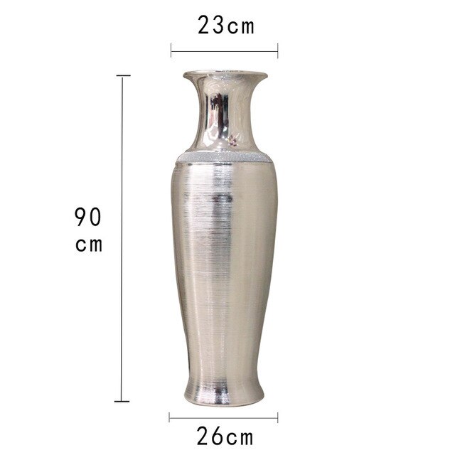 European Style Luxury Vase Electroplated Golden Brushed Ceramic Floor-To-Ceiling Large Vase Silver Model House Decoration Home