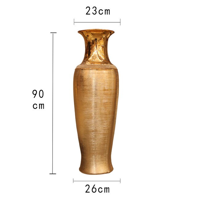 European Style Luxury Vase Electroplated Golden Brushed Ceramic Floor-To-Ceiling Large Vase Silver Model House Decoration Home