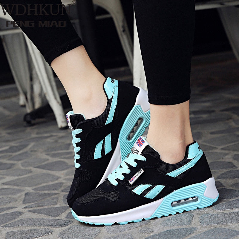 WDHKUN Women Air Cushion Sports Shoes Outdoor Running Lace Up Ladies Shoes Woman Sneakers Tenis Feminino Casual Flats SE636