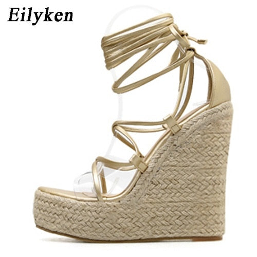 Eilyken Fashion Summer Wedges Women Sandals Open Toe Ankle Strap Ladies Platform Wedges Sandals High heels Shoes size 35-42