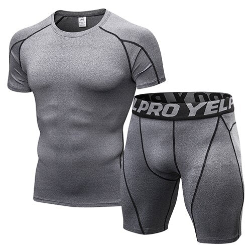 Quick Dry Compression Suits Short Sleeve Shirt+Shorts Men's Running Set Fitness Tight Sport Suit Men Outdoor Jogging Sportswear