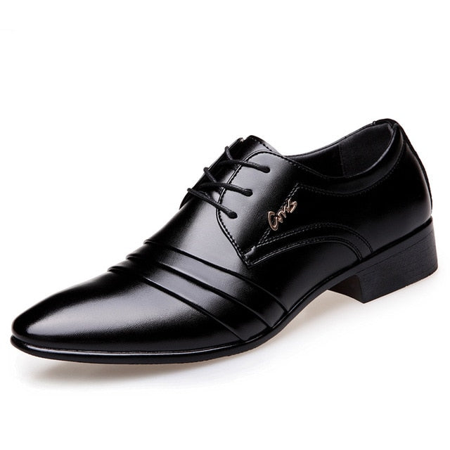 Luxury Brand PU Leather Fashion Men Business Dress Loafers Pointy Black Shoes Oxford Breathable Formal Wedding Shoes