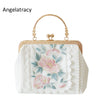 2020 Angelatracy New White Gold Bag Floral Embroidery Japan Lolita Rose Mini Lace Women Handbag Metal Frame Tote Crossbody Bag
