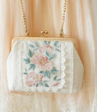 2020 Angelatracy New White Gold Bag Floral Embroidery Japan Lolita Rose Mini Lace Women Handbag Metal Frame Tote Crossbody Bag
