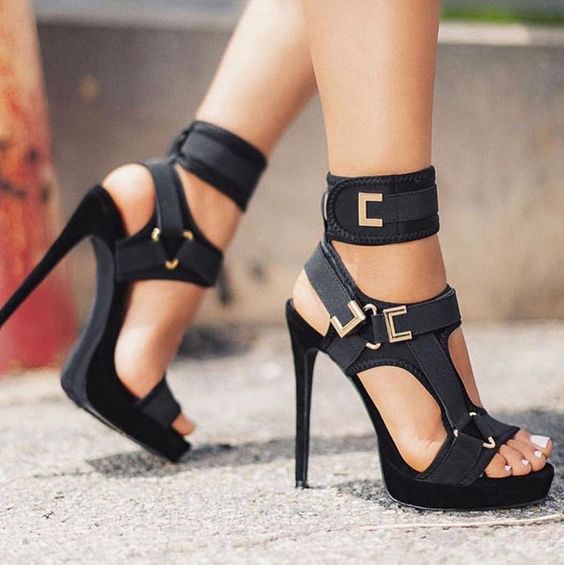 2020 Women Platform Sandals Open Toe Cut Out High Heels Shoes Hook-and-Loop Ankle Strap Sexy Stiletto Shoes Buckle Decor Sandals