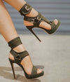2020 Women Platform Sandals Open Toe Cut Out High Heels Shoes Hook-and-Loop Ankle Strap Sexy Stiletto Shoes Buckle Decor Sandals
