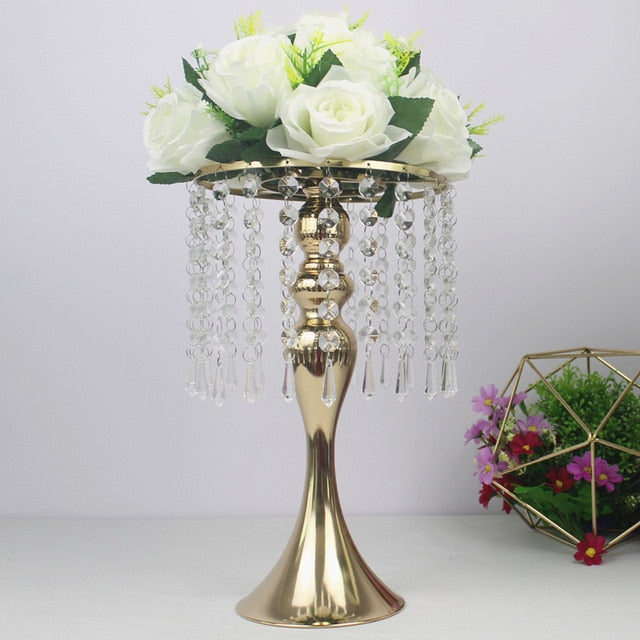 IMUWEN Exquisite Flower Vase Twist Shape Stand Golden/ Silver Wedding/ Table Centerpiece 52 CM Tall Road Lead Home Decor