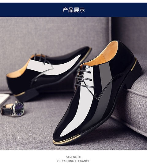 2020 Newly Men's Quality Patent Leather Shoes White Wedding Shoes Size 38-48 Black Leather Soft Man Dress Shoes