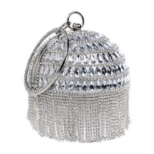 SEKUSA Ball Diamond Tassel Women Party Metal Crystal Clutches Evening  Wedding Bag Bridal Shoulder Handbag Wristlets Clutch