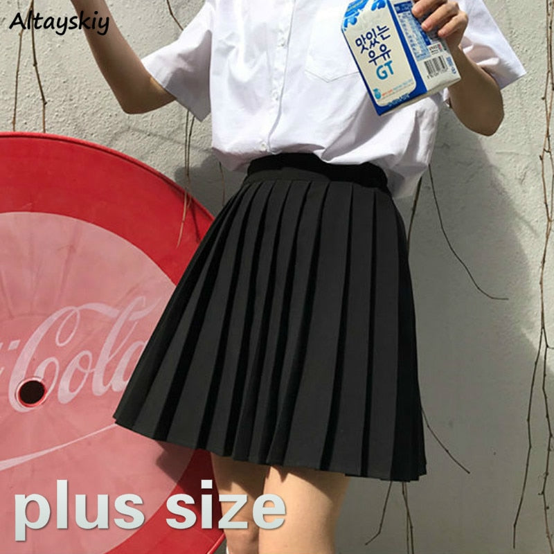 Skirts Women Pleated High Waist Plus Size Solid Casual Streetwear All-match Korean Style Trendy Novelty Daily Womens Comfortable