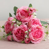 Beautiful Rose Peony Artificial Silk Flowers Small White Bouquet Vases for Home Party Winter Wedding Decoration Cheap Fake Plant