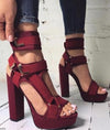 2020 Women Platform Sandals Open Toe Cut Out High Heels Shoes Hook-and-Loop Ankle Strap Sexy Stiletto Shoes Buckle Decor Sandals