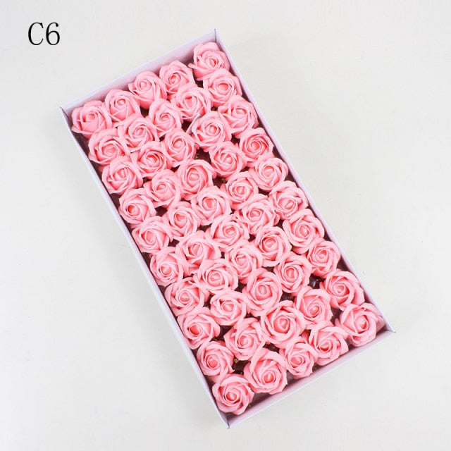 50Pcs/Set Dia 5cm Bath Body Flower Floral Soap Rose Flower Head Artificial Flowers Home Decor For Wedding Valentine'S Day Gift