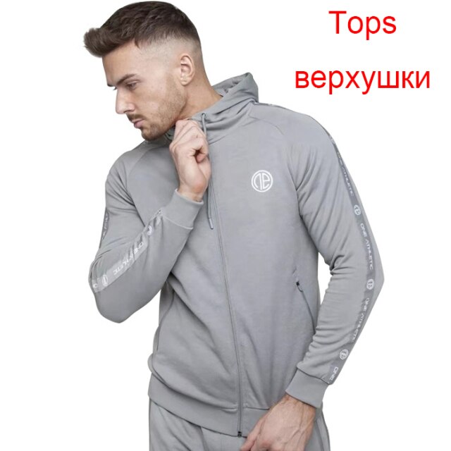 Tracksuit Men Sport Kit Zipper Sweatshirts+Joggers Gym Clothing Fitness Workout Clothes Long Sleeve Mens Sportswear Running Sets